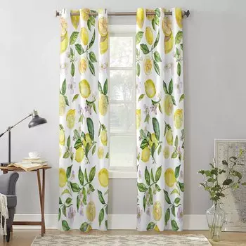 Летние акварельные лимонные винтажные оконные шторы для гостиной, роскошные занавески для спальни, кухонные шторы, шторы 135W x 60H(cm) x1