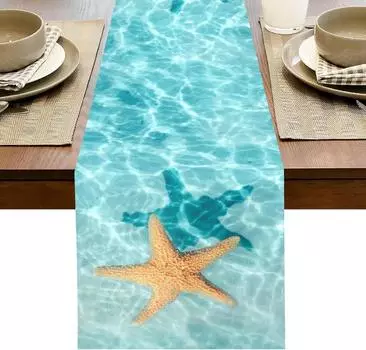 Летние акварельные морские звезды, океанские льняные дорожки для стола, деревенский комод, шарф, декор стола, праздничный свадебный декор для обеденного стола 150x33cm 59x13inch