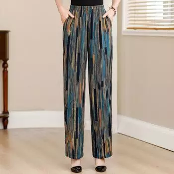 Летние элегантные брюки с высокой талией для женщин, большие размеры, винтажные прямые брюки с эластичной резинкой на талии, летняя одежда XL