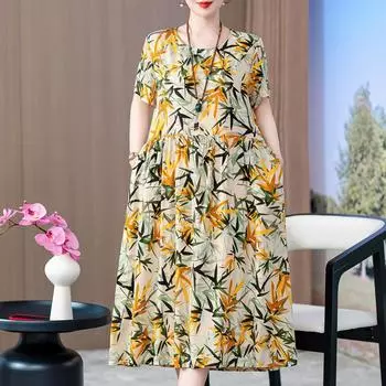 Летние элегантные платья больших размеров для женщин, свободные винтажные длинные платья с короткими рукавами и принтом, женская одежда XL