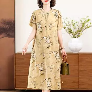 Летние элегантные платья для женщин, большие размеры, повседневное длинное платье с коротким рукавом и винтажным принтом, женская одежда XL