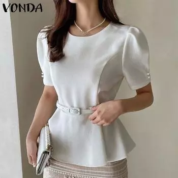 Летние элегантные женские тонкие топы VONDA с пышными рукавами