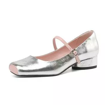 Летние балетные танцевальные туфли Мэри Джейн из овчины с квадратным носком на низком каблуке Krazing Pot, женские туфли-лодочки с металлической пряжкой 34 серебряный