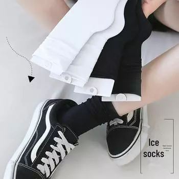 «Летние бархатные черно-белые женские чулки средней длины — тонкие японские носки для льда (Джей Кей Стиль) Premium model, One Size чёрный