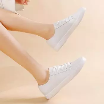 Летние белые кожаные дышащие туфли Yuanbu в корейском стиле на плоской подошве со шнуровкой для пар 37 female