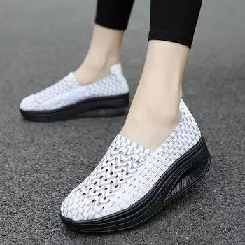 Летние белые пляжные туфли с оплеткой, женские повседневные плетеные лоферы без шнуровки на платформе и танкетке 35 синий