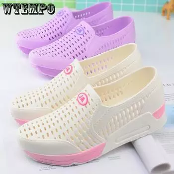 Летние белые сандалии на толстой подошве, обувь в пещере с полым носком, дышащая пляжная обувь, непромокаемая нескользящая мягкая солнечная дождевая обувь 35 белый