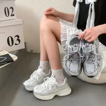 Летние белые туфли, увеличивающие рост, мужские кроссовки Ins Trend, дышащие повседневные кроссовки Niche Retro с толстой подошвой 35 серебряный