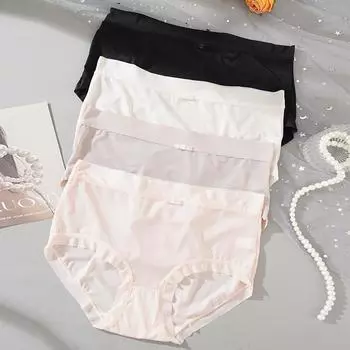 Летние бесшовные трусы из тонкого ледяного шелка, удобное женское нижнее белье, женские однотонные трусы с низкой талией, нижнее белье M чёрный