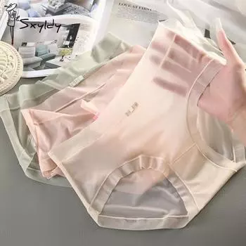 Летние бесшовные трусы из тонкого ледяного шелка, удобное женское нижнее белье, женские однотонные трусы с низкой талией, нижнее белье M чёрный