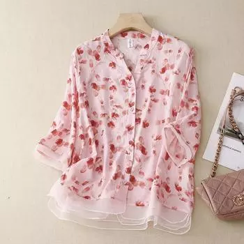 Летние блузки Art Retro Свободные принтованные рубашки с короткими рукавами Женская рубашка Топ M светло-зеленый