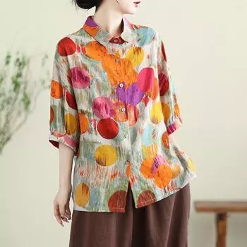 Летние блузки Literature Loose Polka Dot Printed Short Sleeves Shirt Women Shirt Top L жёлтый