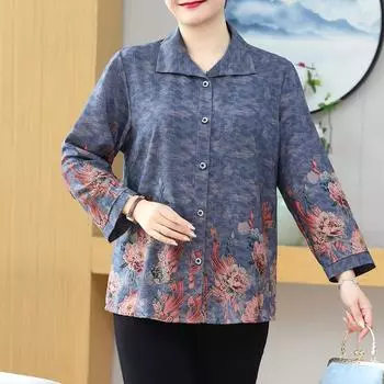 Летние блузки оверсайз для женщин, повседневные рубашки больших размеров, свободный винтажный топ с длинными рукавами, летняя женская одежда среднего возраста 3XL
