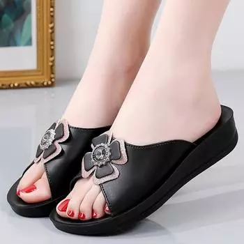 Летние большие противоскользящие износостойкие модные тапочки на толстой подошве, повседневные шлепанцы, женская обувь, сандалии 35 чёрный