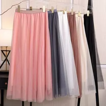 Летние большие распашные юбки с высокой талией, сетчатая пышная юбка, милая пляжная юбка принцессы one size чёрный