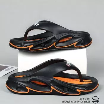 Летние большие тапочки на толстой подошве, подходящие для мужской верхней одежды, тапочки на клипсе, модные и персонализированные противоскользящие пляжные сандалии 36 оранжевый/чёрный