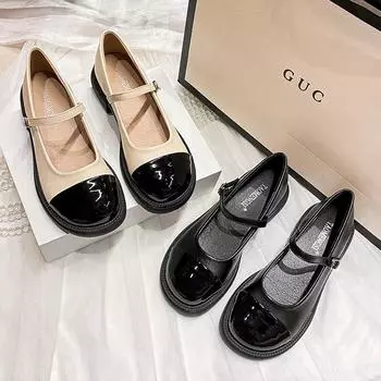 Летние большие женские туфли на толстой подошве и толстом каблуке. Туфли Мэри Джейн. Маленькие кожаные женские туфли Мэри Джейн. 34 чёрный