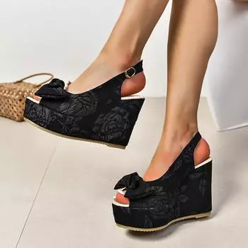 Летние босоножки 2024 года с покатым каблуком и закругленным носком хорошо сочетаются с национальным стилем, высококачественные женские босоножки с пряжкой и поясом в виде одного слова, большого размера 35 чёрный