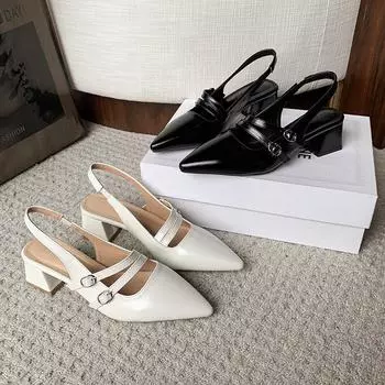 Летние босоножки Босоножки с закрытым носком для женщин Туфли с квадратным носком Модные босоножки на низком каблуке Zapatos De Mujer 35