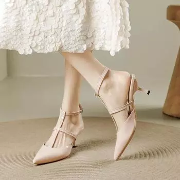 Летние босоножки из лакированной кожи с острым носком и крестообразным носком на высоком каблуке, женские 2024 г., пустые римские сандалии с Т-образным ремешком сзади 34 чёрный