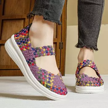 Летние босоножки Мэри Джейн, женские босоножки ручной работы с плетением, женские пляжные туфли для девочек, большие размеры 35 фиолетовый