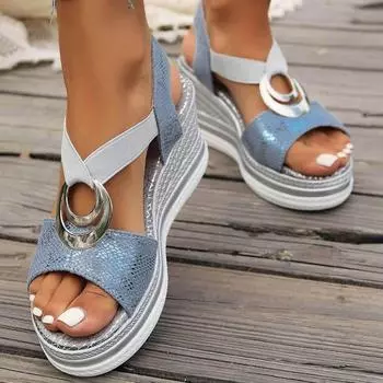 Летние босоножки на танкетке для женщин, нарядные, удобные, с открытым носком, на высоком каблуке, женская обувь, элегантные босоножки на каблуке 36 коричневый