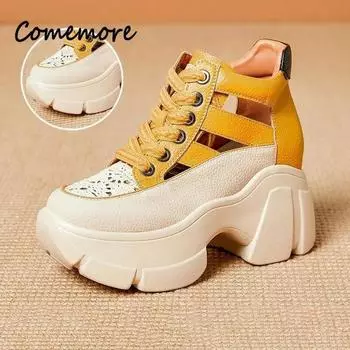 Летние босоножки на танкетке, кожаные кроссовки для женщин, высокая платформа, пляжные, готические, панк, повседневные, дышащие, прогулочные тапочки 35 фиолетовый