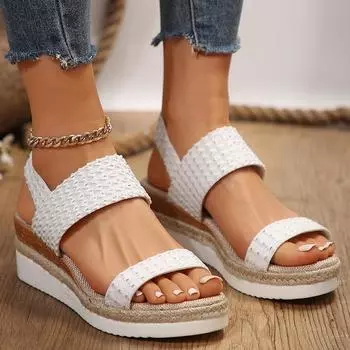 Летние босоножки на танкетке Lucyever для женщин, удобные нескользящие повседневные босоножки, женские босоножки на толстой подошве в римском стиле, размер плюс 43 36 красный