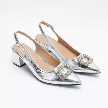Летние босоножки на толстом каблуке с острым носком и закрытой пяткой, женские новые темпераментные туфли на высоком каблуке 37 серебряный