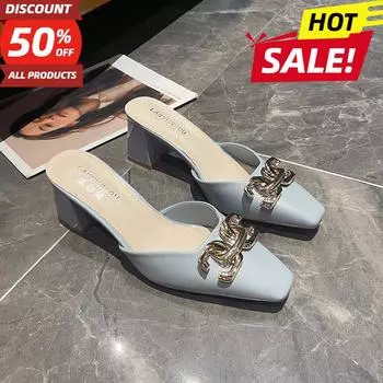 Летние босоножки на высоком каблуке, белые резиновые шлепанцы, мюли, туфли для женщин 2024 года, женские уличные тапочки, обычные, удобные 35 бежевый