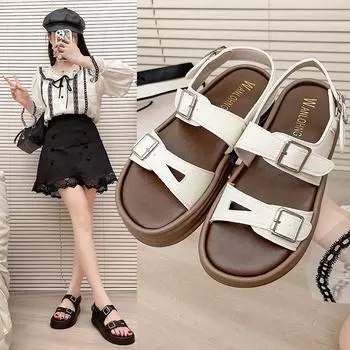 Летние босоножки с открытым носком, женские, с пряжкой One Word, с плоской подошвой, повседневные, с пряжкой на ремне, пляжная женская обувь, модная женская летняя дышащая обувь 35