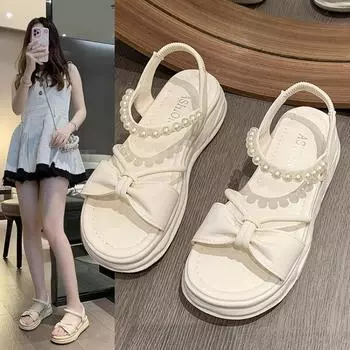 Летние босоножки с толстым дном и открытым носком на среднем каблуке для женщин 35 чёрный