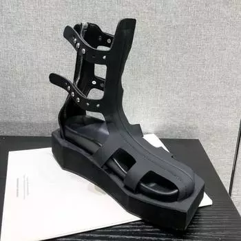 Летние ботильоны-сандалии Y2K Punk для женщин, новые модные женские туфли до середины голени из сетчатой ткани из натуральной кожи, полые сандалии 35