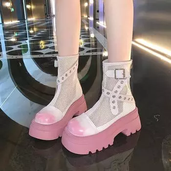 Летние ботильоны женские 2024 года, новые массивные туфли с вырезами, брендовые женские черные с круглым носком, на шнуровке, женские, модные, на платформе, удобные 35 чёрный