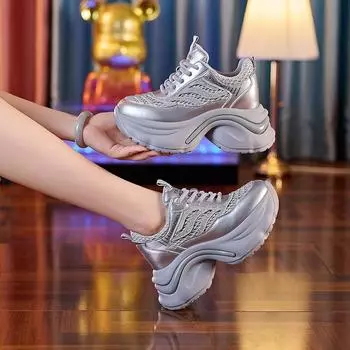 Летние ботинки Fujin 8 см из искусственной кожи с воздушной сеткой, толстые полые кроссовки смешанного цвета, модные женские удобные туфли из вулканизированной ткани 34 чёрный