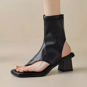 Летние ботинки Krazing Pot из микрофибры с открытым носком на толстом среднем каблуке, повседневные сексуальные женские сандалии без шнуровки, европейские женские сандалии 34 коричневый