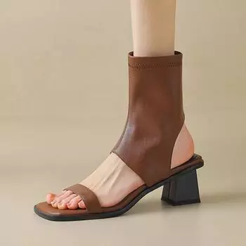 Летние ботинки Krazing Pot из микрофибры с открытым носком на толстом среднем каблуке, повседневные сексуальные женские сандалии без шнуровки, европейские женские сандалии 34 чёрный