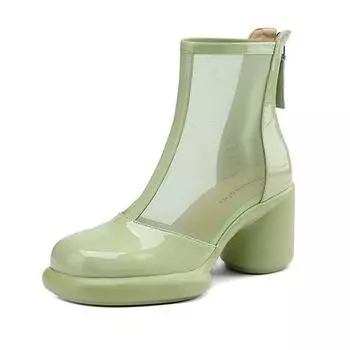 Летние ботинки Krazing Pot из овчины с круглым носком, модные ботильоны с воздушной сеткой на молнии сзади 34 чёрный