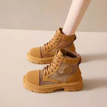Летние ботинки с дышащей сеткой, женские ботильоны на плоском каблуке 40 жёлтый
