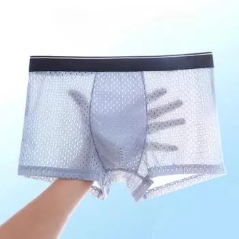 Летние боксеры из ледяного шелка, мужское нижнее белье, U-образные выпуклые боксеры, мужские сетчатые бесшовные шорты, брюки, размер L-5XL L