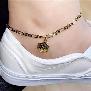 Летние браслеты на ногу с шестигранным алфавитом для женщин, украшения для ног, цепочка для ног из нержавеющей стали, подарки для дружбы, инициалы на щиколотке 25cm