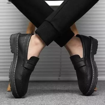 Летние британские туфли из кожи для мужчин с одной педалью, ленивые мокасины для отдыха и работы, мужская обувь 39