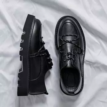 Летние британские туфли из натуральной кожи для мужчин, корейская версия, повседневные студенческие дышащие кожаные туфли, молодежные деловые мужские туфли 3258-R 38 чёрный