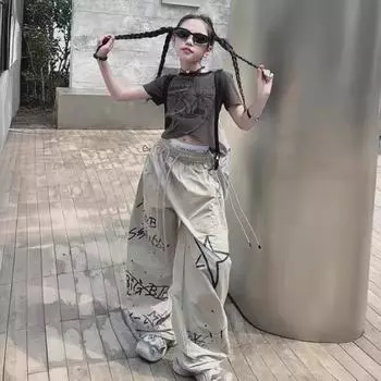 Летние брюки для девочек 2024 года в стиле граффити и хип-хоп 170 cm