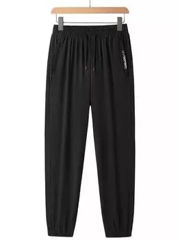 Летние брюки из ледяного шелка, мужские свободные укороченные брюки, дышащие повседневные брюки, солнцезащитные спортивные брюки с капюшоном XXXXXL