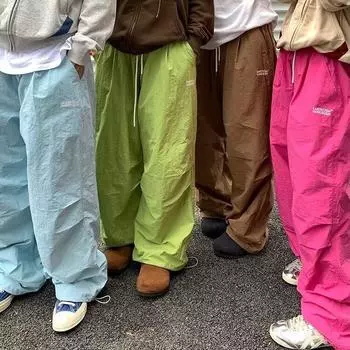 Летние брюки-карго с высокой талией, женские уличные брюки-парашюты с завязками, женские широкие брюки Y2k XXXL синий