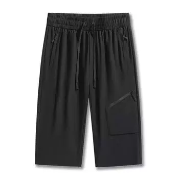 Летние брюки мужские свободные брюки из ледяного шелка длиной семь четвертей, повседневные спортивные прямые тонкие брюки 6XL чёрный