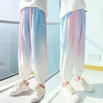 Летние брюки от комаров из ледяного шелка для девочек 2023 года - Легкие, дышащие спортивные брюки для детей 130 cm