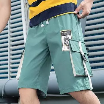 Летние брюки с пятью точками, мужские дышащие легкие крутые короткие спортивные штаны длиной до икры, прямые свободные повседневные укороченные брюки 1/2 M оранжевый