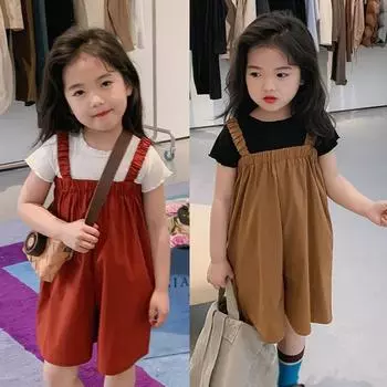 Летние брюки с пуговицами и ремнями для девочек, повседневный милый комбинезон Plasuit 13